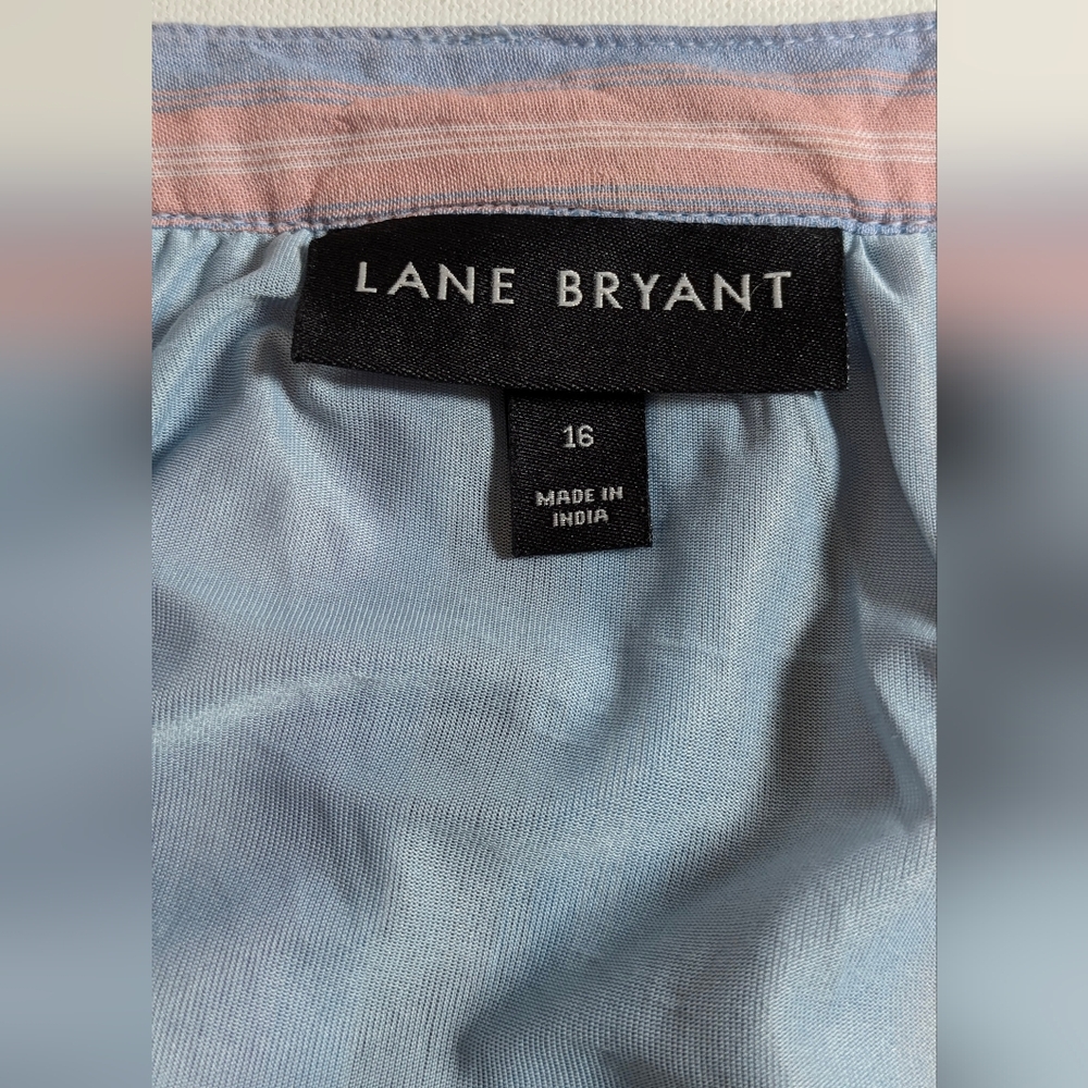 Lane Bryant Women Blue Multicolor Raglan Sleeve Striped Blouse Top Size 16 Lined - Picture 7 of 11